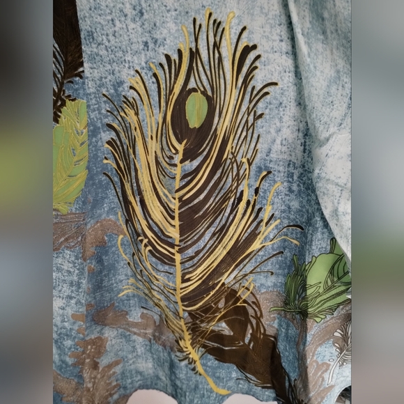 Citron Santa Monica 100% Silk Feather Print Open Front Kimono Cardigan Sz Small - Picture 5 of 12